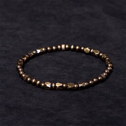 Buddhist Blessing Vintage Distressed Simple Design Copper Brass Beads Wealth Bracelet