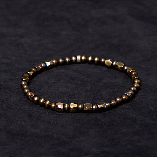 Buddhist Blessing Vintage Distressed Simple Design Copper Brass Beads Wealth Bracelet