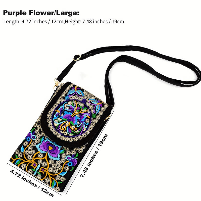 Buddhist Blessing Inula Flower Rose Embroidery Canvas Backpack Crossbody Bag