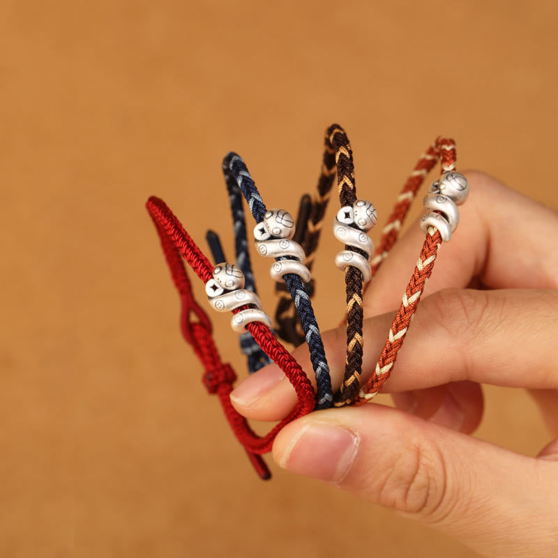 Buddhist Blessing 999 Sterling Silver Year of the Snake Handmade Copper Coin Protection Braided Bracelet