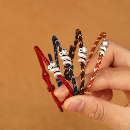 Buddhist Blessing 999 Sterling Silver Year of the Snake Handmade Copper Coin Protection Braided Bracelet