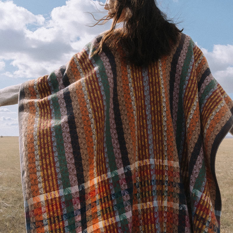 Buddhist Blessing Tibetan Colorful Stripe Geometry Tassels Shawl Fall Winter Soft Scarf Wrap