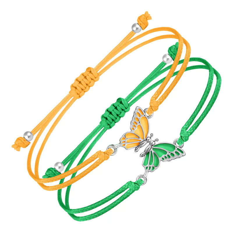 Buddhist Blessing 2Pcs Handmade Braided Rope Butterfly Freedom Bracelet