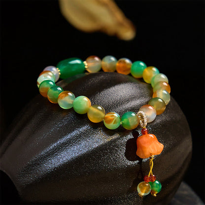 Buddhist Blessing Natural Colorful Peacock Agate Butterfly Peace Buckle Lily Of The Valley Support Bracelet