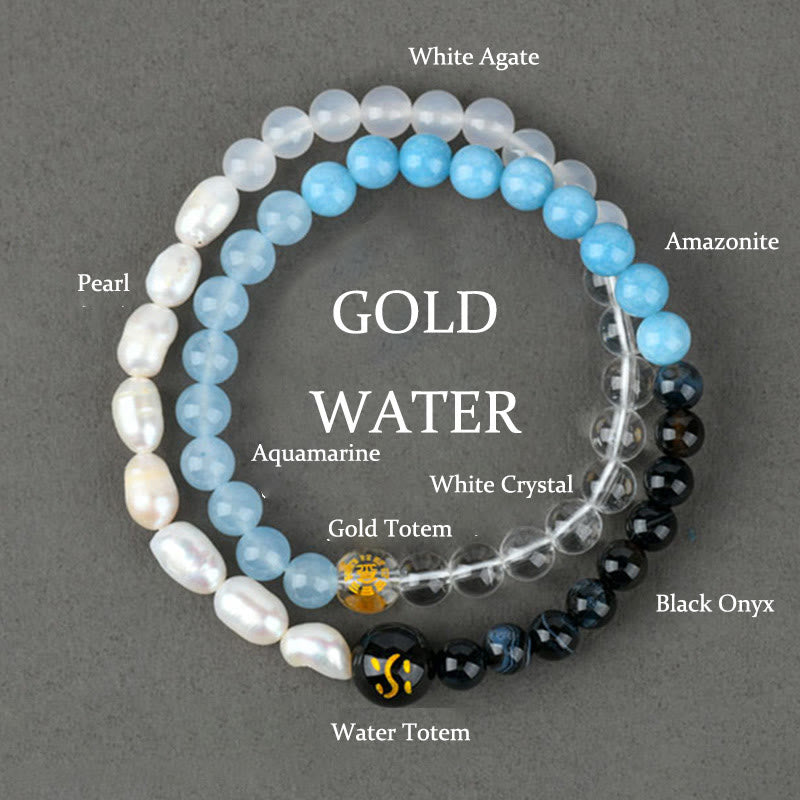 Buddhist Blessing Five Elements Various Agate Crystal Pearl Black Onyx White Agate White Crystal Luck Bracelet