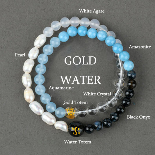 Buddhist Blessing Five Elements Various Agate Crystal Pearl Black Onyx White Agate White Crystal Luck Bracelet