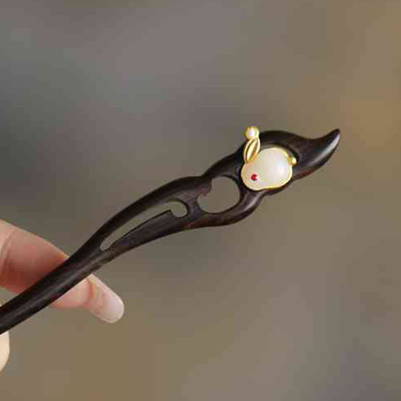 Buddhist Blessing Auspicious Cloud Sandalwood Rabbit Protection Hairpin