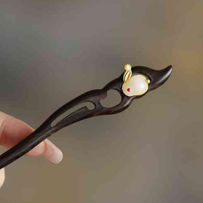 Buddhist Blessing Auspicious Cloud Sandalwood Rabbit Protection Hairpin