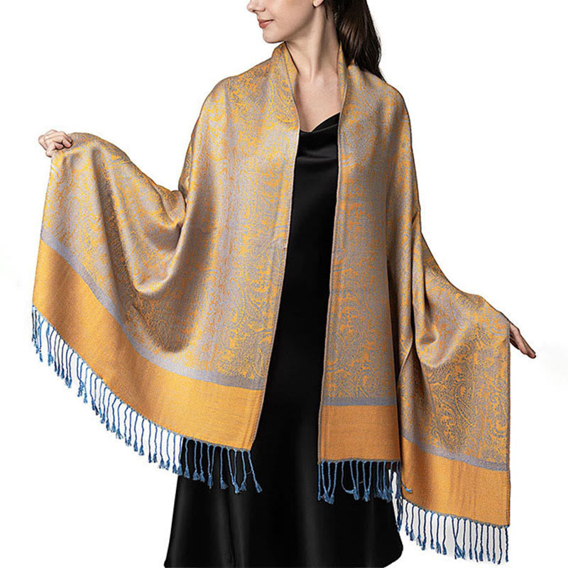 Buddhist Blessing Tibetan Cashew Jacquard Tassels Shawl Spring Fall Winter Warm Cozy Scarf Wrap