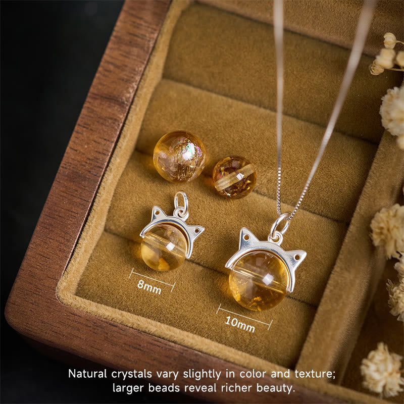 Buddhist Blessing 925 Sterling Silver Natural Citrine Cat Prosperity Necklace Pendant