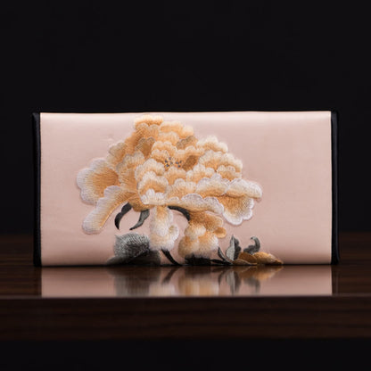 Buddhist Blessing Peony Flower Su Embroidery Journey Shopping Long Purse Handbag