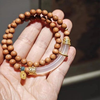 Buddhist Blessing Sandalwood Gray Agate Chalcedony Cuff Half Bracelet Bangle