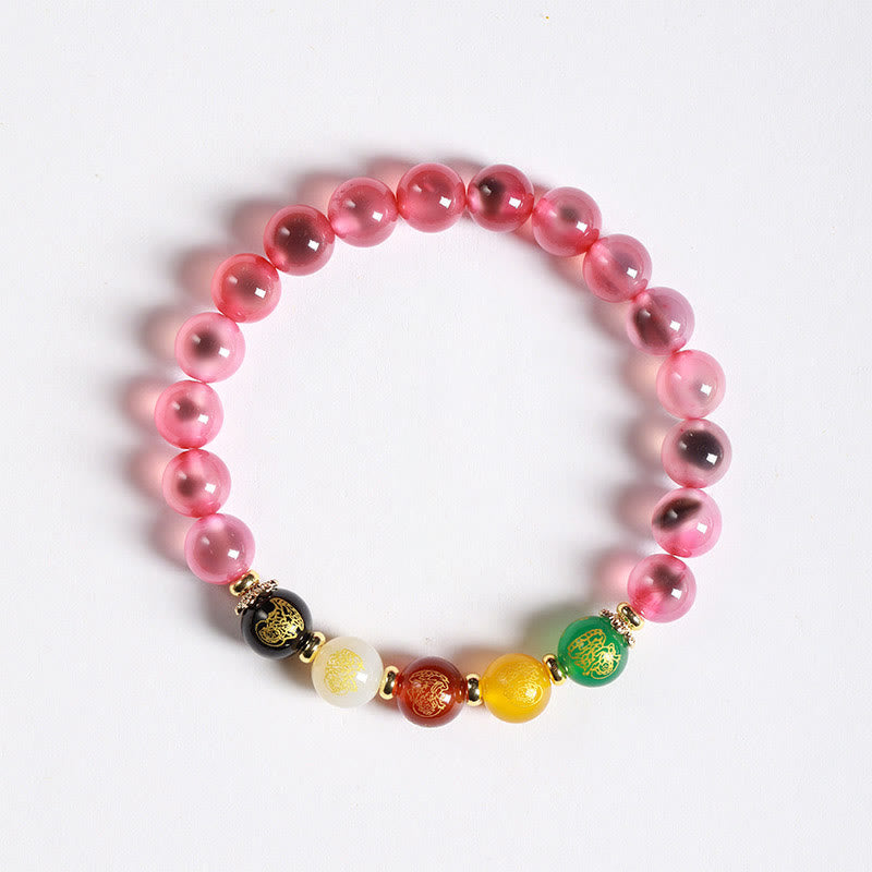 Buddhist Blessing Natural Colorful Candy Agate Five Gods Of Wealth Harmony Bracelet