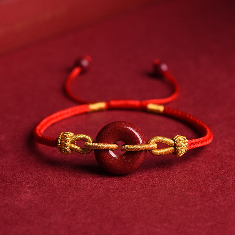 Buddhist Blessing Handcrafted Cinnabar Peace Buckle Pattern Concentration Braided Bracelet