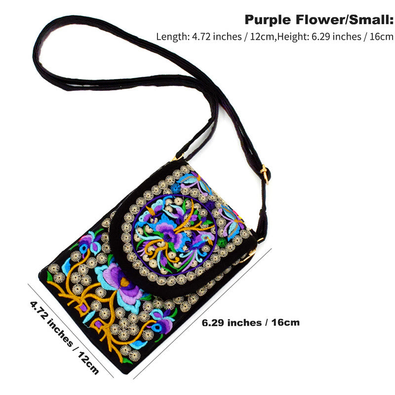 Buddhist Blessing Inula Flower Rose Embroidery Canvas Backpack Crossbody Bag