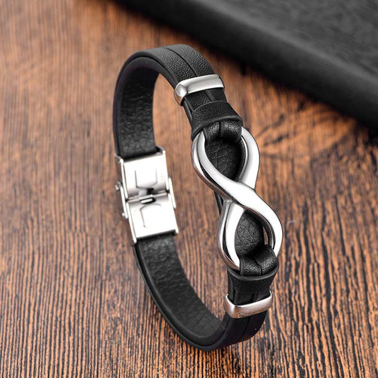 Buddhist Blessing Endless Knot Titanium Steel Strengthen Leather Buckle Bracelet