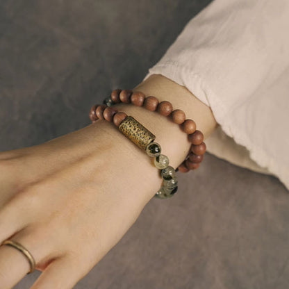 Buddhist Blessing Green Rutilated Quartz Natural Sandalwood Purification Bracelet