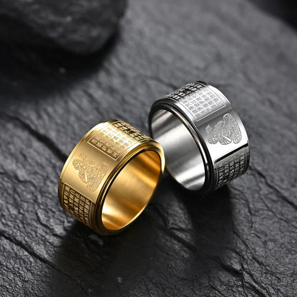 Buddhist Blessing Chinese Zodiac Natal Buddhist Blessing Heart Sutra Carved Titanium Steel Calm Rotatable Ring