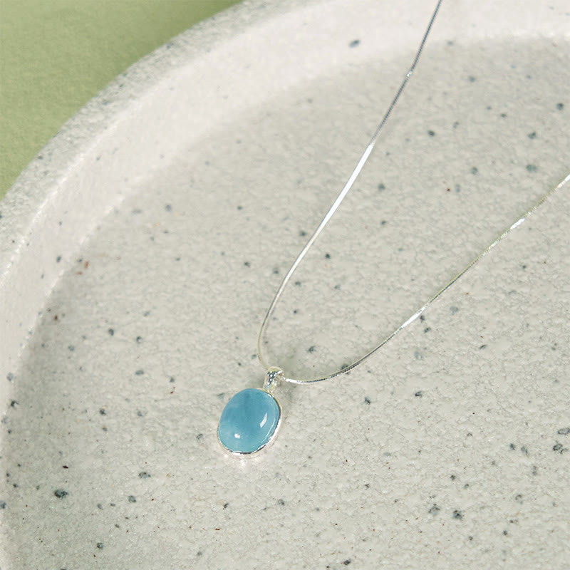 Buddhist Blessing 925 Sterling Silver Aquamarine Healing Clavicle Chain Necklace Pendant