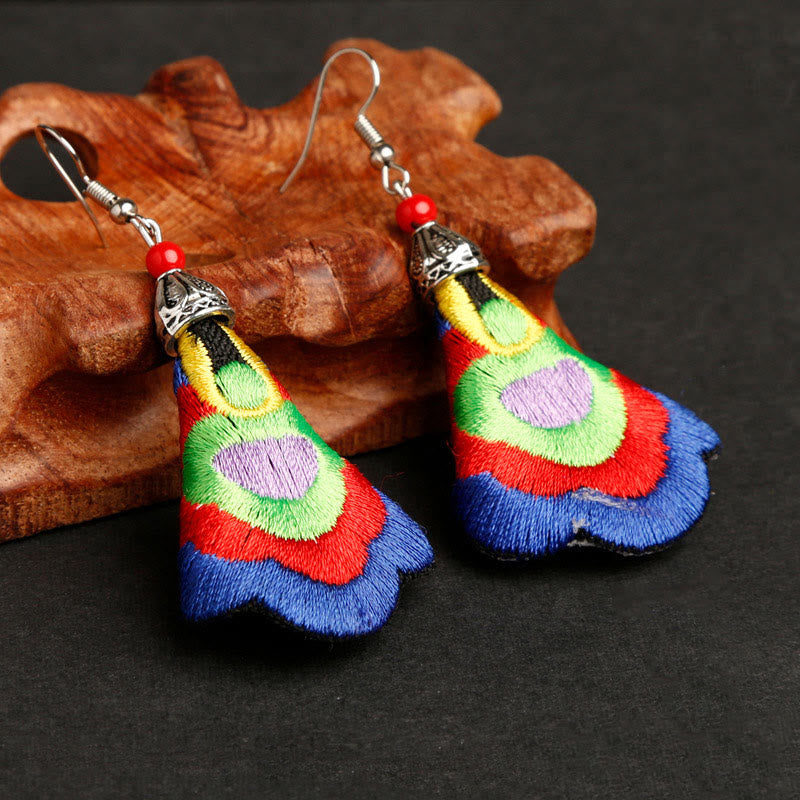 Buddhist Blessing Handmade Colorful Yi Embroidery Harmony Earrings