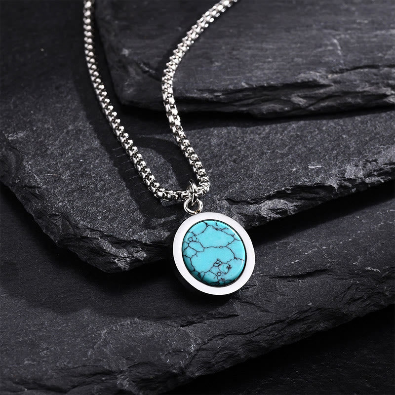 Buddhist Blessing Natural Stone Turquoise Tiger Eye  Lazurite Malachite Titanium Steel Purification Necklace Pendant