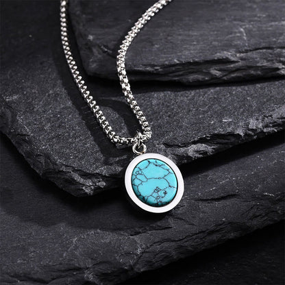 Buddhist Blessing Natural Stone Turquoise Tiger Eye  Lazurite Malachite Titanium Steel Purification Necklace Pendant