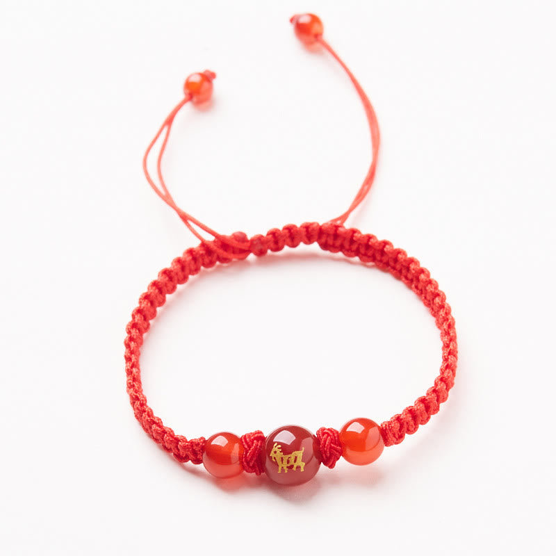 Buddhist Blessing Natural Red Agate Chinese Zodiac Red String Braided Protection Luck Bracelet