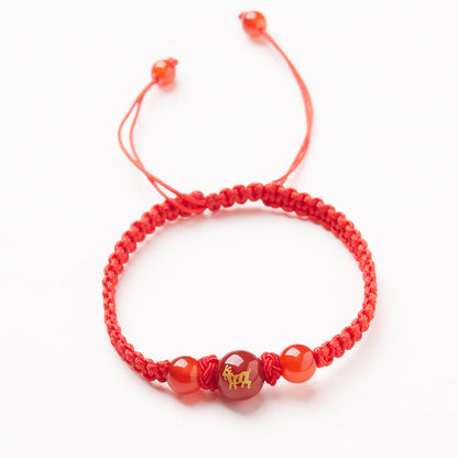 Buddhist Blessing Natural Red Agate Chinese Zodiac Red String Braided Protection Luck Bracelet