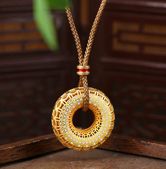 Buddhist Blessing Copper Coin Pattern Peace Buckle Copper Auspicious Necklace Pendant