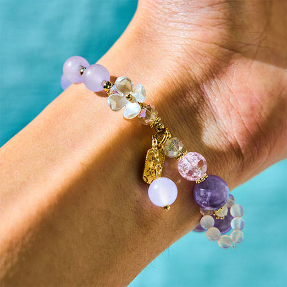 Buddhist Blessing Natural Blue Crystal Amethyst Chalcedony Flower Healing Bracelet
