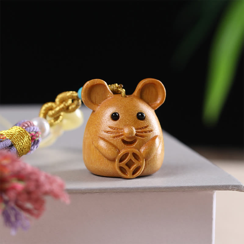 Buddhist Blessing Sandalwood 12 Chinese Zodiac Blessing Colorful Tassel Accessories Keychain