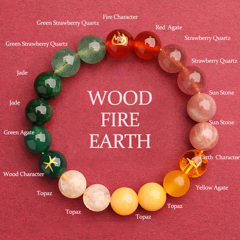 Buddhist Blessing Five Elements Various Agate Crystal Sun Stone Wisdom Bracelet