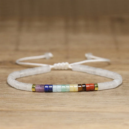 Buddhist Blessing Natural White Crystal Black Onyx Clarity Spacer Bead Bracelet
