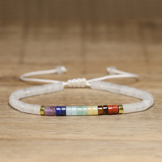 Buddhist Blessing Natural White Crystal Black Onyx Clarity Spacer Bead Bracelet