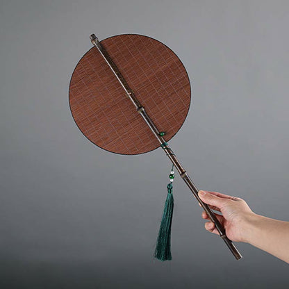 Buddhist Blessing Chinese Style Handmade Bamboo Long Handle Portable Curlable Fan