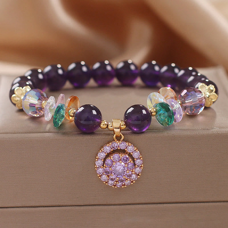 Buddhist Blessing Amethyst Green Crystal Citrine White Crystal Spiritual Awareness Bracelet