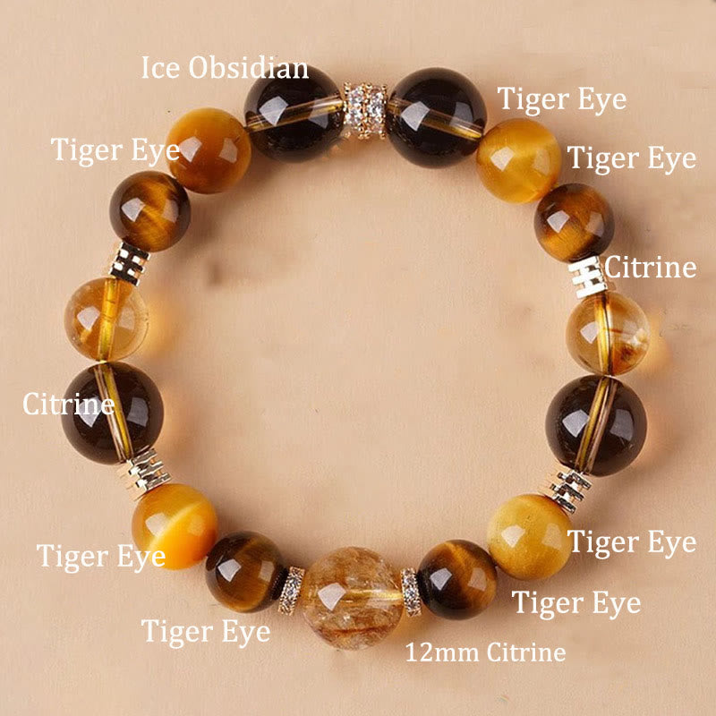 Buddhist Blessing Citrine Topaz Tiger Eye Happiness Bracelet