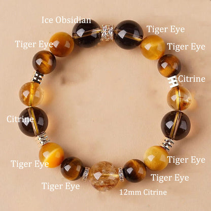 Buddhist Blessing Citrine Topaz Tiger Eye Happiness Bracelet