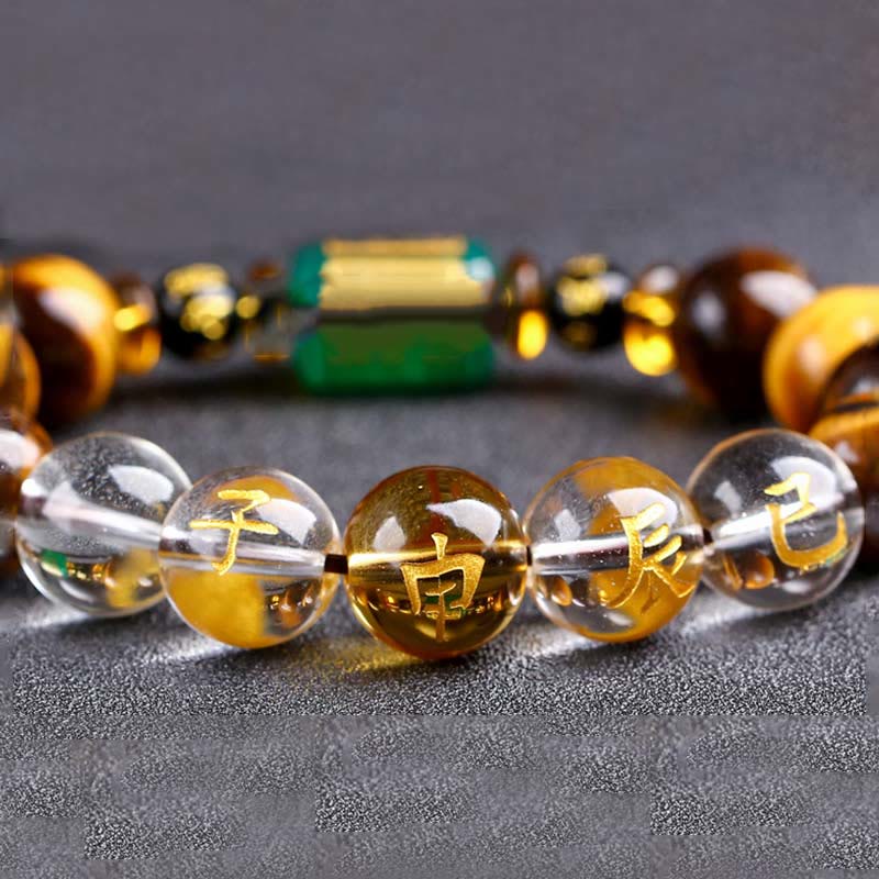 Buddhist Blessing Chinese Zodiac Tiger Eye White Crystal Courage Bracelet