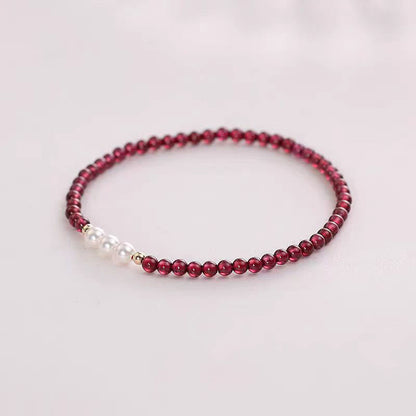 Buddhist Blessing Natural Small Garnet Pearl Beads Protection Bracelet