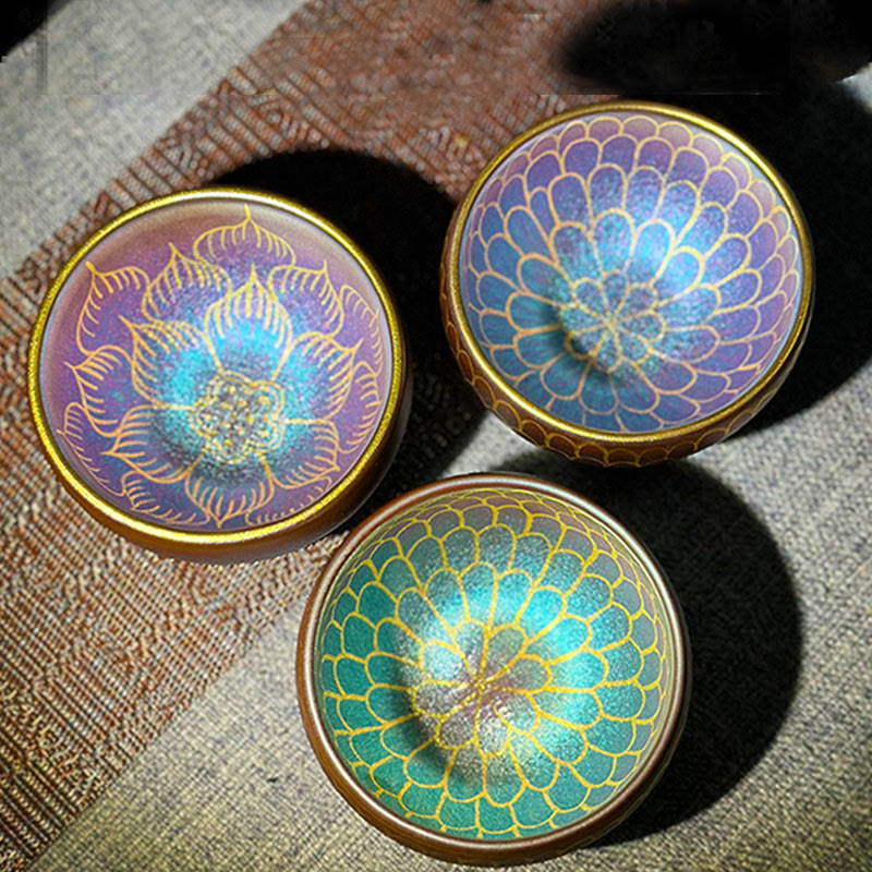 Buddhist Blessing Handmade Chinese Jianzhan Lotus Flower Pattern Ceramic Teacup Kung Fu Tea Cup 150ml