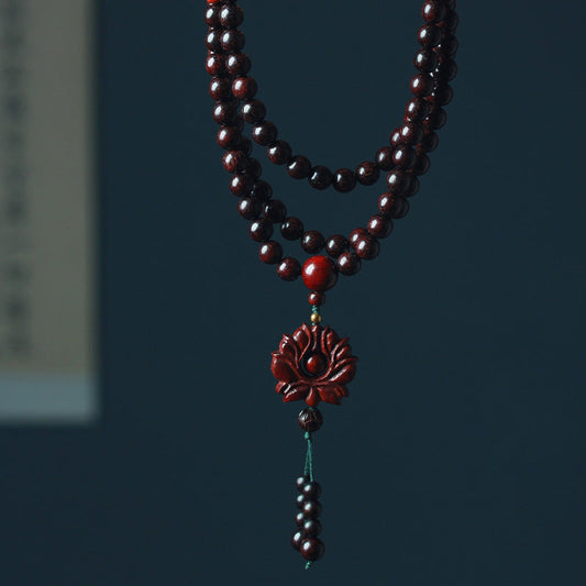 Buddhist Blessing Tibetan Small Leaf Red Sandalwood Lotus Mala Balance Bracelet