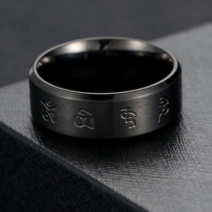 Buddhist Blessing Black Jambhala Mantra Titanium Steel Balance Ring