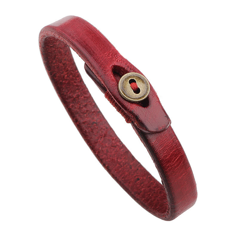 Buddhist Blessing Vintage Plain Leather Button Buckle Confidence Bracelet