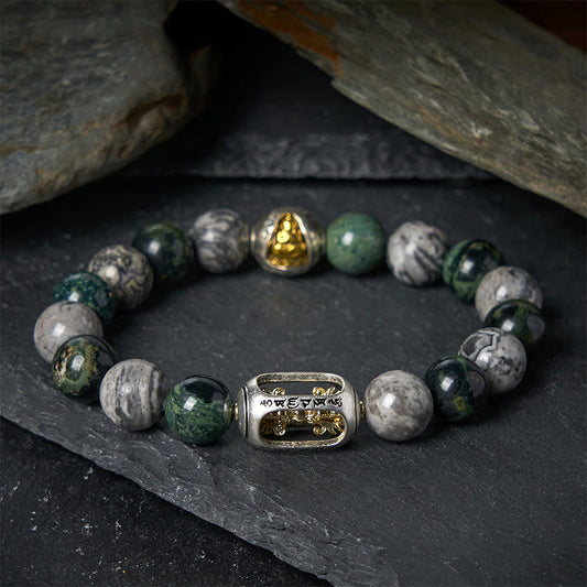 Buddhist Blessing Natural Grey Jasper Kambamba Jasper Om Mani Padme Hum Formless Buddha Healing Bracelet
