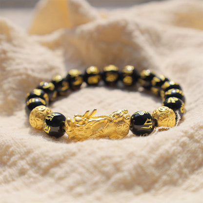 Buddhist Blessing FengShui PiXiu Obsidian Wealth Bracelet