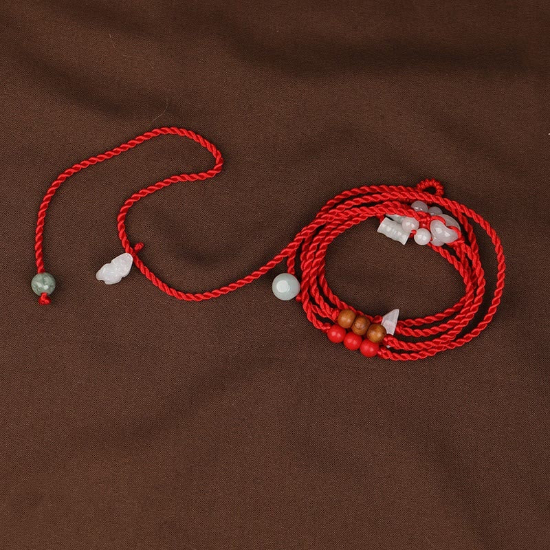 Buddhist Blessing Chinese Zodiac Peach Wood Blessing Red String Belly Chain