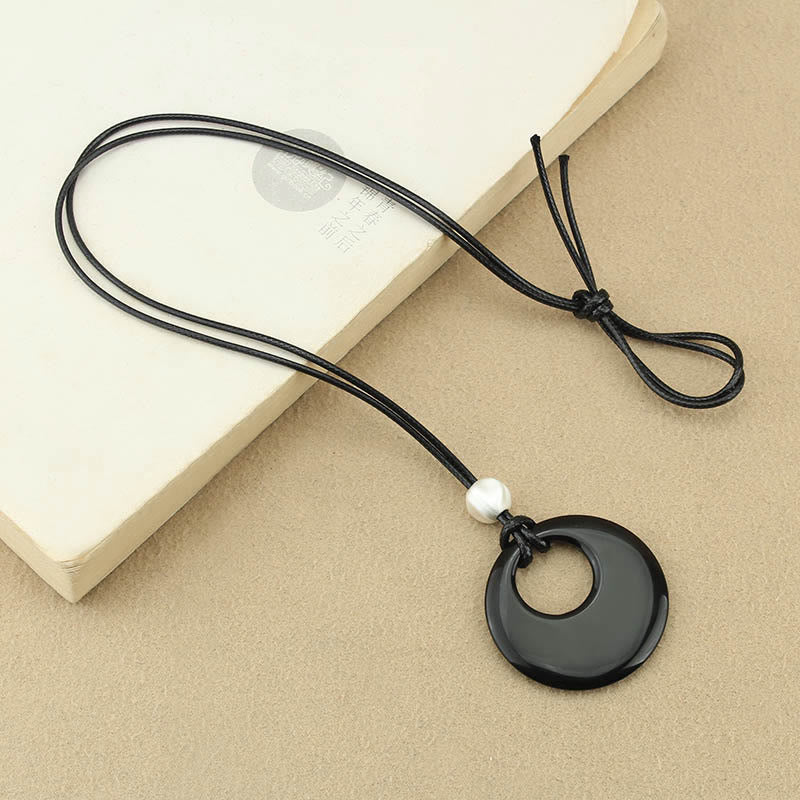 Buddhist Blessing Black Obsidian Liuli Picture Stone Copper Fulfilment Necklace Pendant