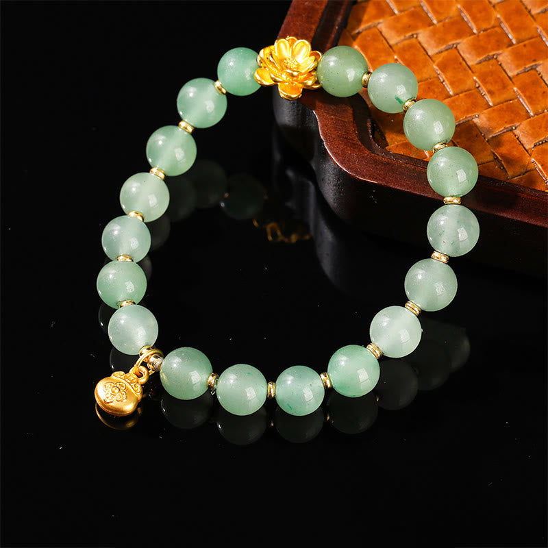 Buddhist Blessing Natural Jade Green Aventurine Gourd Fu Character Luck Bracelet