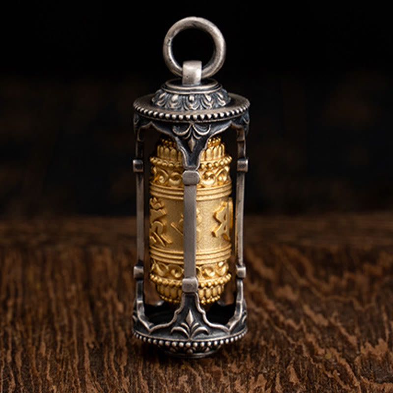 Buddhist Blessing 925 Sterling Silver Tibetan Prayer Wheel Om Mani Padme Hum Wisdom Necklace Pendant